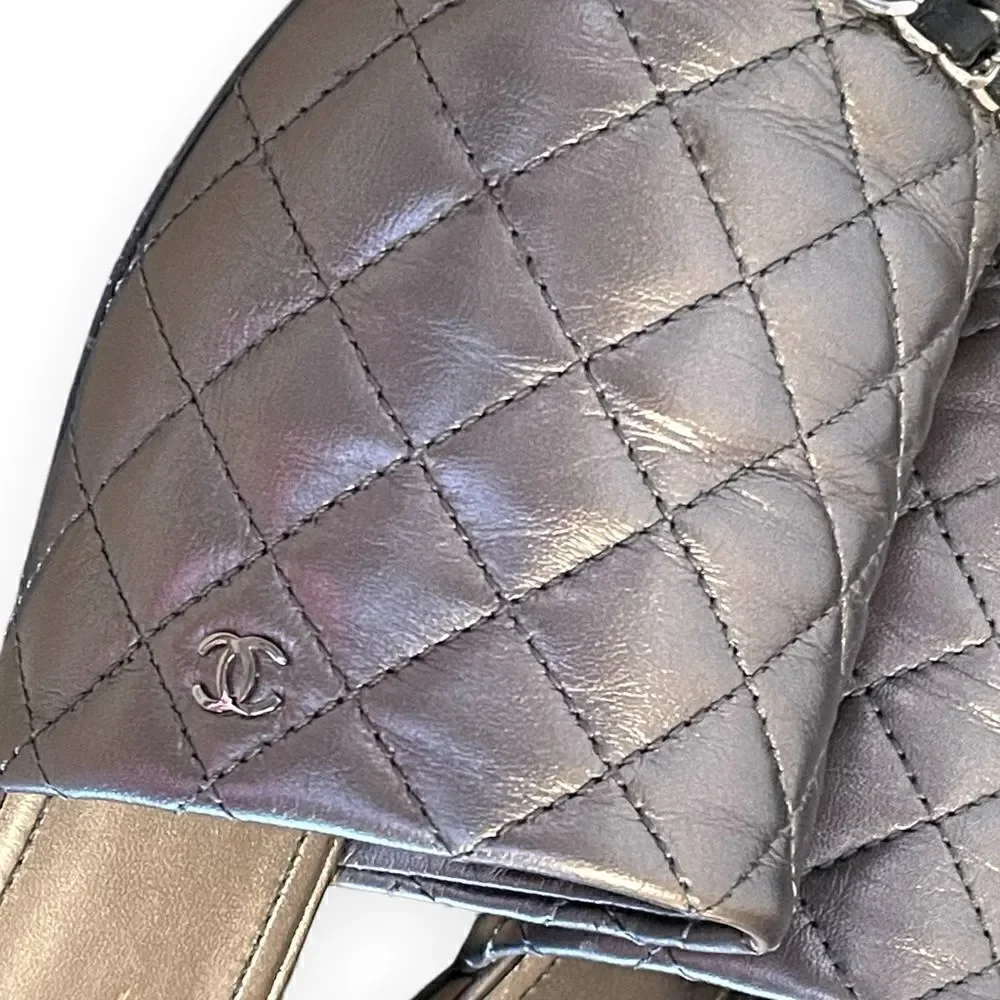 Chanel Iridescent Silver & Black Quilted Lambskin Mules |Size: IT38|